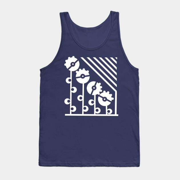 White Mechanical Flowers - Navy Tank Top by Design Fern